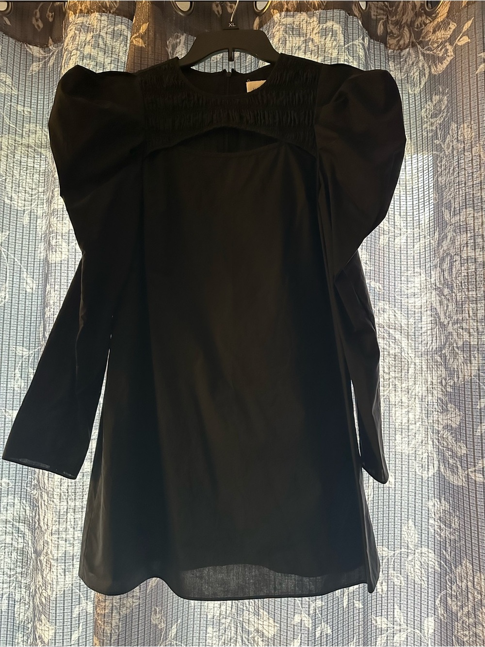 Black Puff Sleeve Mini Dress with Smocked Yoke